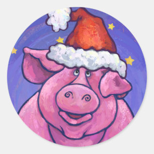 Pig Holiday Runder Aufkleber