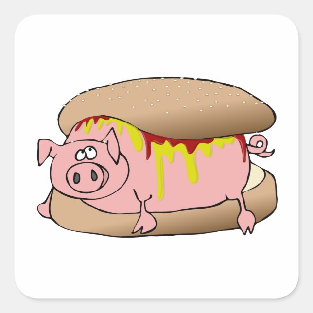 Pig Hot Dog Quadratischer Aufkleber (Vorderseite)