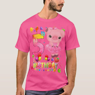 Pig Kids 5 Year Old Pig Birthday Girl Cute Pig 5th T-Shirt