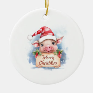 Pig Merry Christmas Keramik Ornament