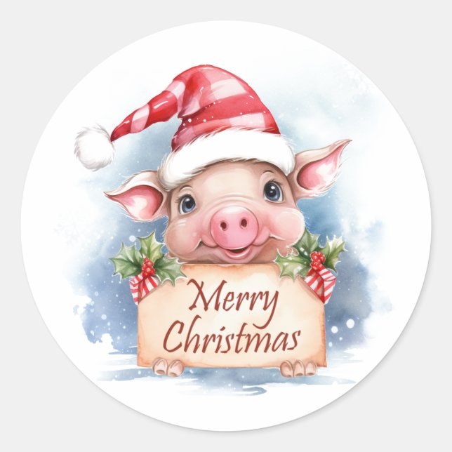 Pig Merry Christmas Runder Aufkleber (Vorderseite)
