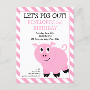 Pig out Birthday Party Postcard Invitation