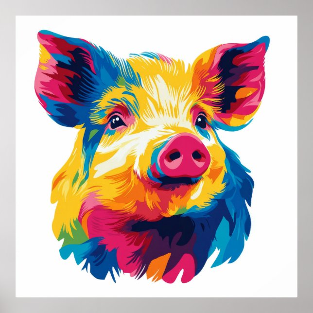 Pig Portrait Illustration Aquarellmalerei Poster (Vorne)