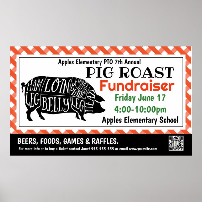 PIG ROAST Fundraiser PTO PTA Church Banner Poster (Vorne)