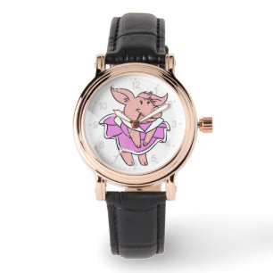 Pig rosa Kleid Hintergrundfarbe auswählen Armbanduhr
