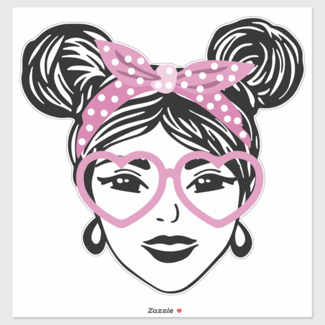 Pig Schwanz Messy Buns mit Herzbrille Aufkleber (Blatt)