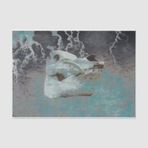Pig Skull Aquamarin Grau Vintage Textur Decoupage Seidenpapier