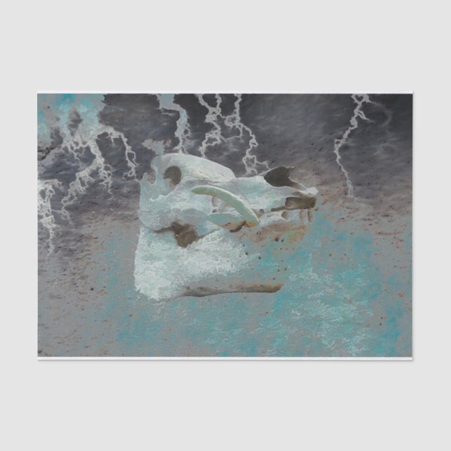 Pig Skull Aquamarin Grau Vintage Textur Decoupage Seidenpapier (Vorderseite)
