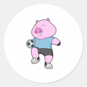 Pig Soccer Player Soccer Runder Aufkleber