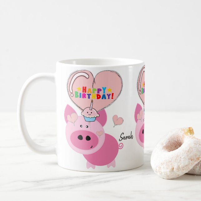 Pig Tasse Happy Birthday Tasse (Mit Donut)