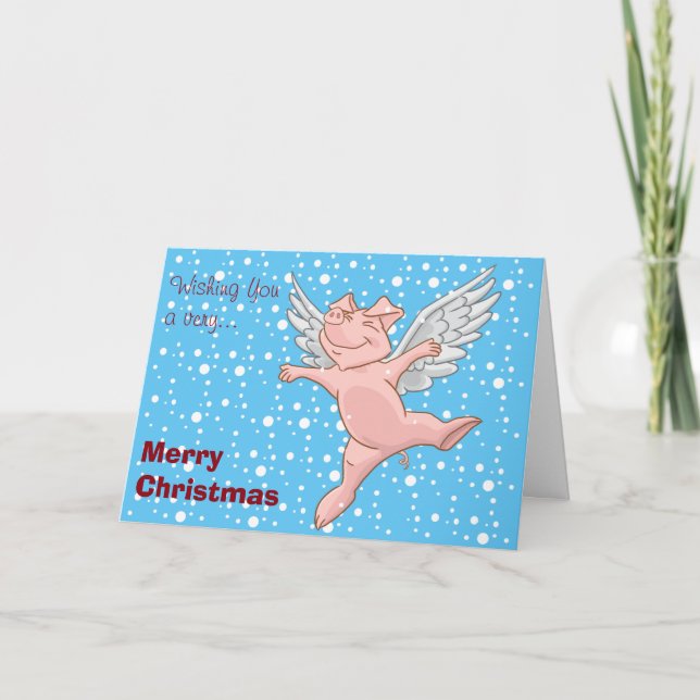 Pig volant dans la carte de Noël de neige (Devant)