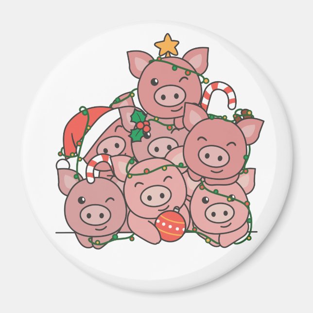 Pig Weihnachtsbaum Funny Animal Christmas Magnet (Vorne)