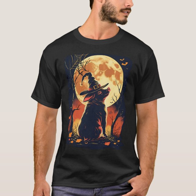 Pig Witch Spooky Ghost Piglet Bauer Halloween T-Shirt (Vorderseite)