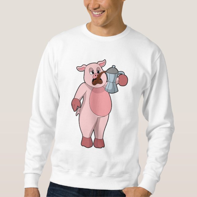 Pig with Coffee pot Sweatshirt (Vorderseite)