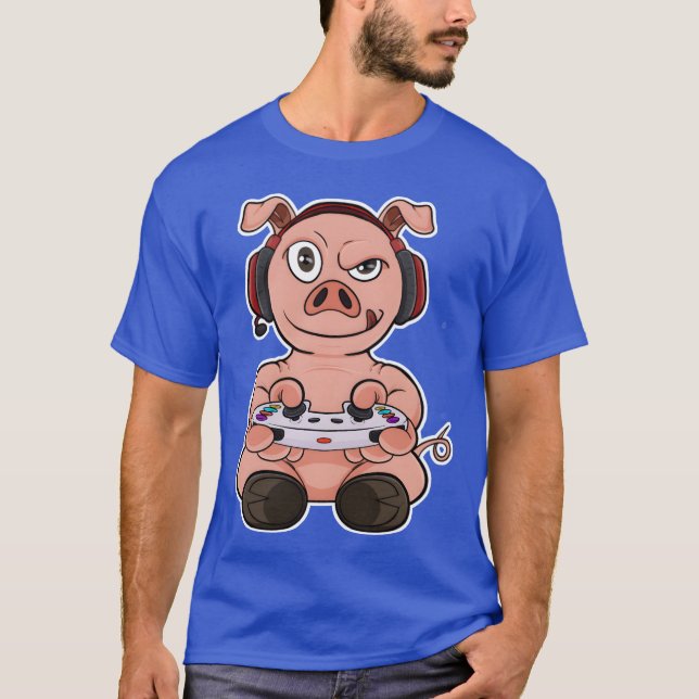 Pig With Gaming Controller I Funny Gaming I Gamer  T-Shirt (Vorderseite)