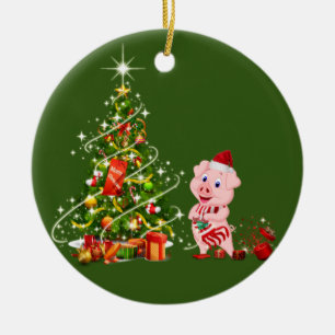 pig With Hat Scafts Christmas Keramik Ornament
