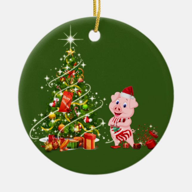 pig With Hat Scafts  Christmas Keramik Ornament (Vorne)