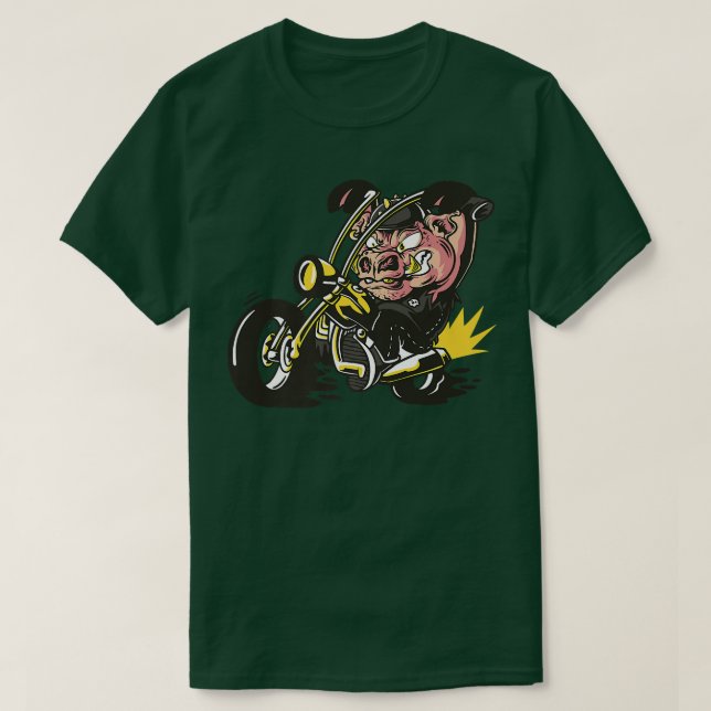 Pig with pimple cover as a rocker on chopper motor T-Shirt (Design vorne)