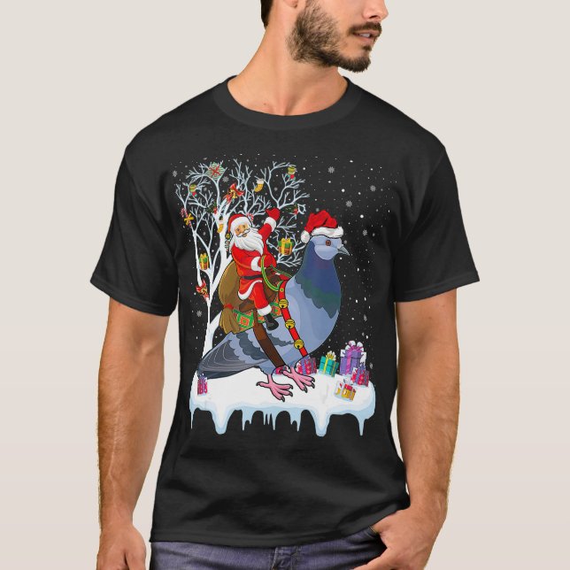 Pigeon Bird Lover Xmas Gift Santa Riding Pigeon Ch T-Shirt (Vorderseite)