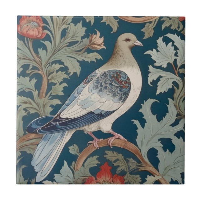 Pigeon Bird William Morris Stil Direkt gegenüber Fliese (Vorderseite)