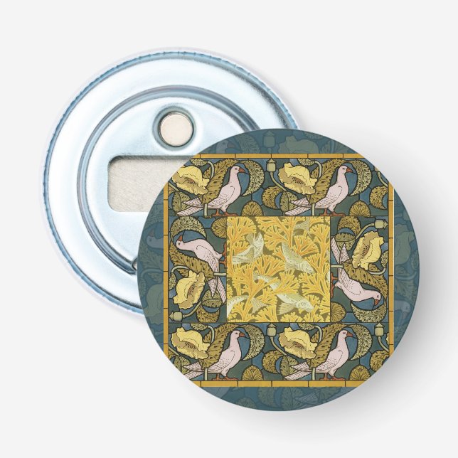 Pigeon Blue Yellow Fish Art Nouveau Flaschenöffner (Vorderseite)