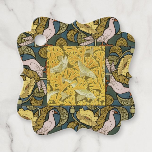 Pigeon Blue Yellow Fish Art Nouveau Geschenkanhänger (Vorderseite)