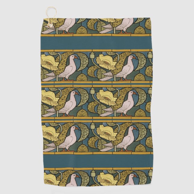 Pigeon Blue Yellow Fish Art Nouveau Golfhandtuch (Vorderseite)