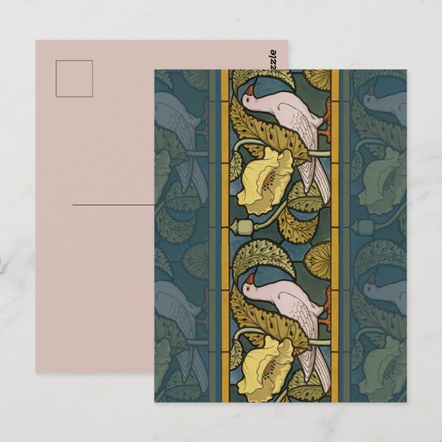 Pigeon Blue Yellow Fish Art Nouveau Postkarte (Vorne/Hinten)