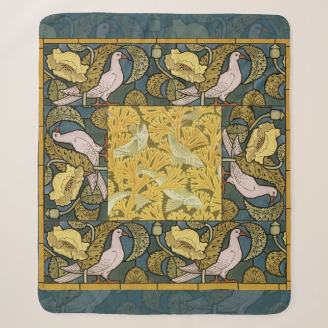 Pigeon Blue Yellow Fish Art Nouveau Sherpadecke (Vorderseite)