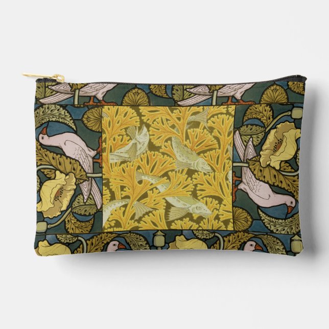 Pigeon Blue Yellow Fish Art Nouveau Zubehörtasche (Vorderseite)