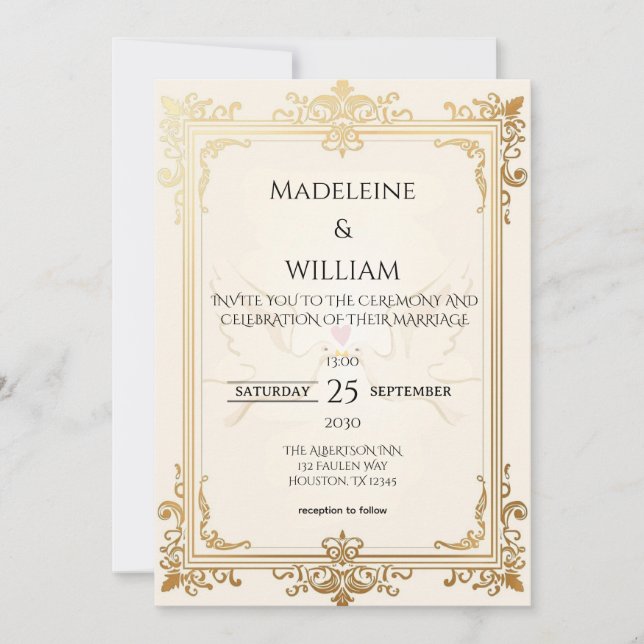 Pigeon Elegant Luxury Gold Wedding Save The Date (Vorderseite)