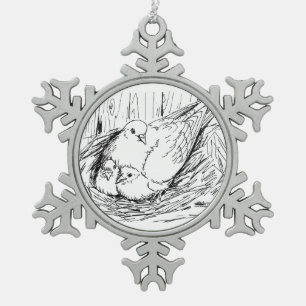 Pigeon Family Schneeflocken Zinn-Ornament