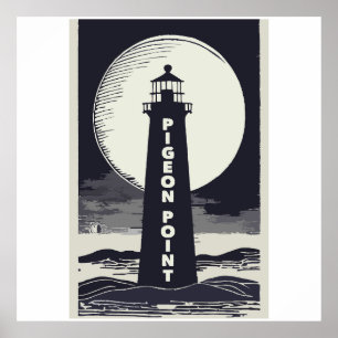 Pigeon Point Lighthouse California Moon Poster