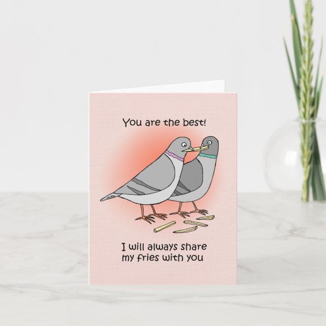 Pigeon Sharing French Fries Funny Friend Vielen Da Karte (Vorderseite)
