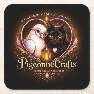 PigeonneCrafts Herzgemacht Rechteckiger Pappuntersetzer