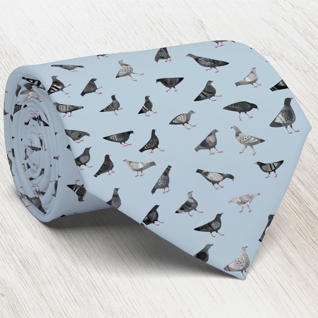 Pigeons Neck Tie Krawatte (Fun pigeon bird blue art neck tie)