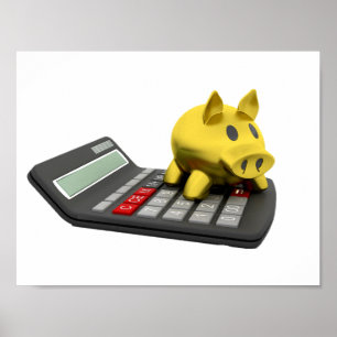 Piggy Bank auf einem Taschenrechner-Plakat Poster