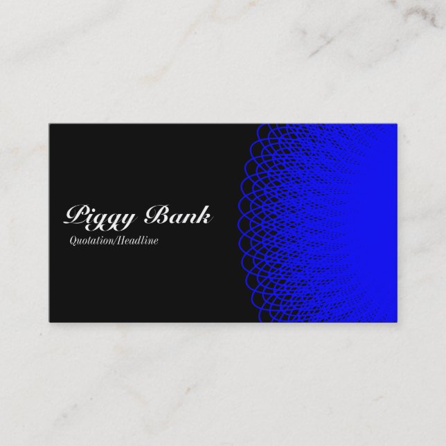 Piggy Bank - Blue on Black Visitenkarte (Vorderseite)