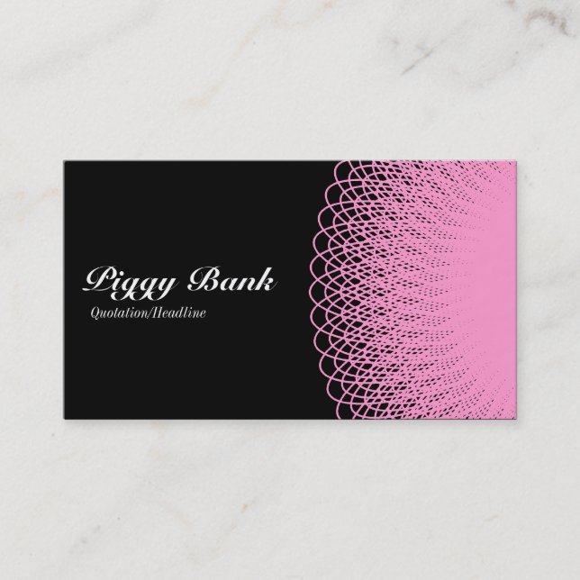 Piggy Bank - Rosa auf schwarz Visitenkarte (Vorderseite)