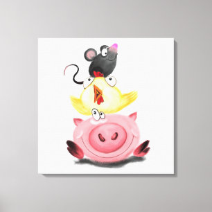 Piggy Chick and Mouse Friends Canvas Print Leinwanddruck