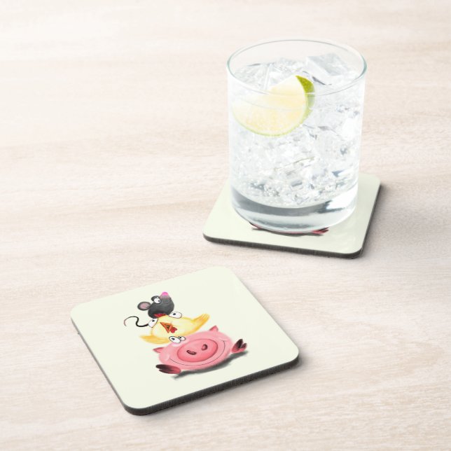 Piggy Chick and Mouse Friends Coaster Fun Getränkeuntersetzer (Rechte Seite)