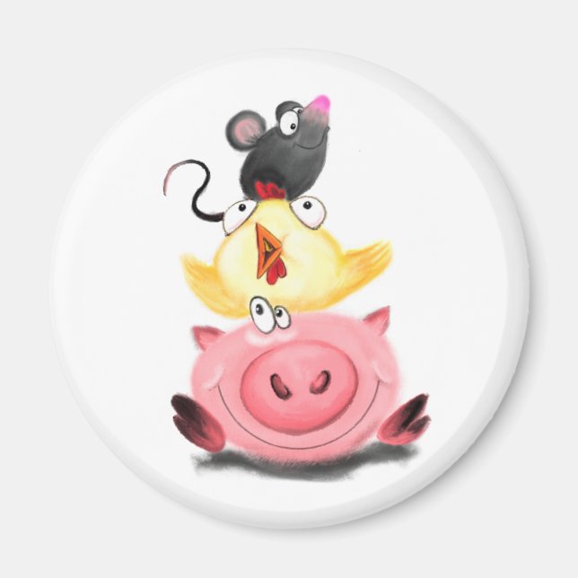 Piggy Chick et souris amis Magnet Fun (Devant)