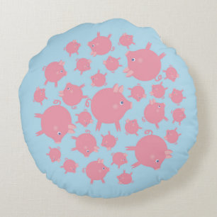 Piggy Explosions-rundes Kissen (blau)