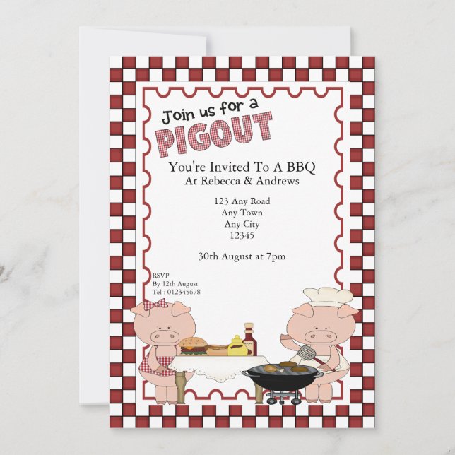 Piggy GRILLEN Party Einladung (Vorderseite)