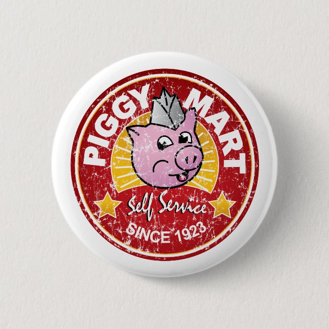 Piggy Handelszentrum-Vintages Button (Vorderseite)