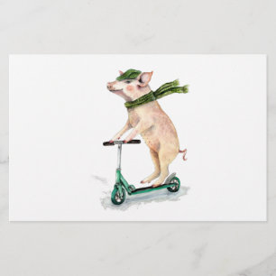 Piggy on a scooter briefpapier