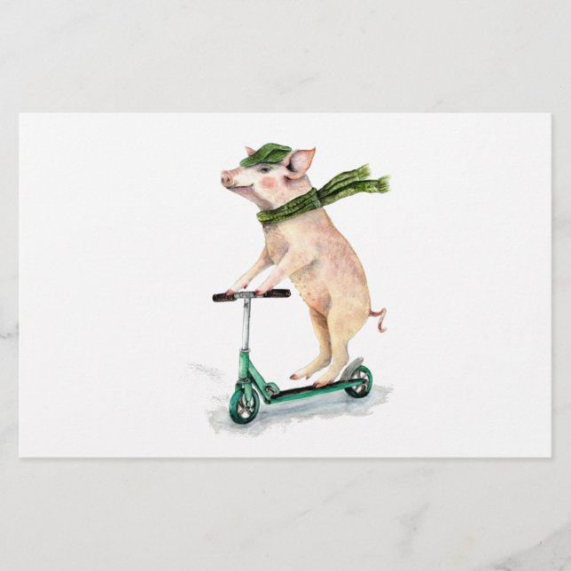 Piggy on a scooter briefpapier (Vorderseite)