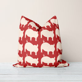 Piggy Parade Red White Throw Kissen