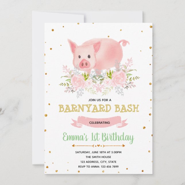 Piggy Partybauernhof-Geburtstagseinladung Einladung (Vorderseite)