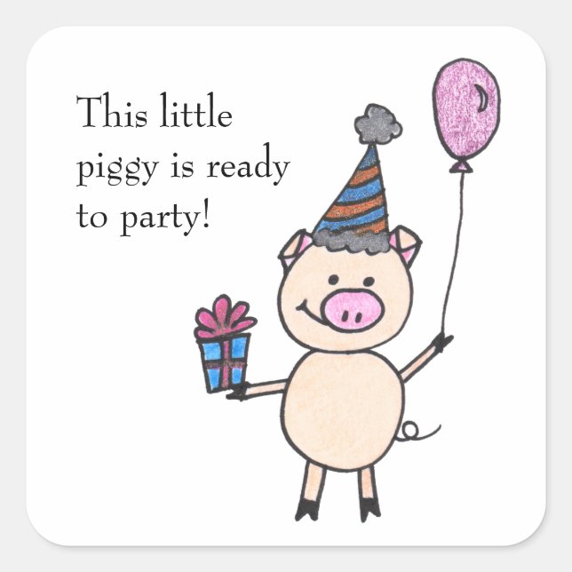 Piggy Ready to Party Quadratischer Aufkleber (Vorderseite)